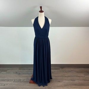 David's Bridal NWT Navy Blue Tie Back Halter Bridesmaid Maxi dress Size 6